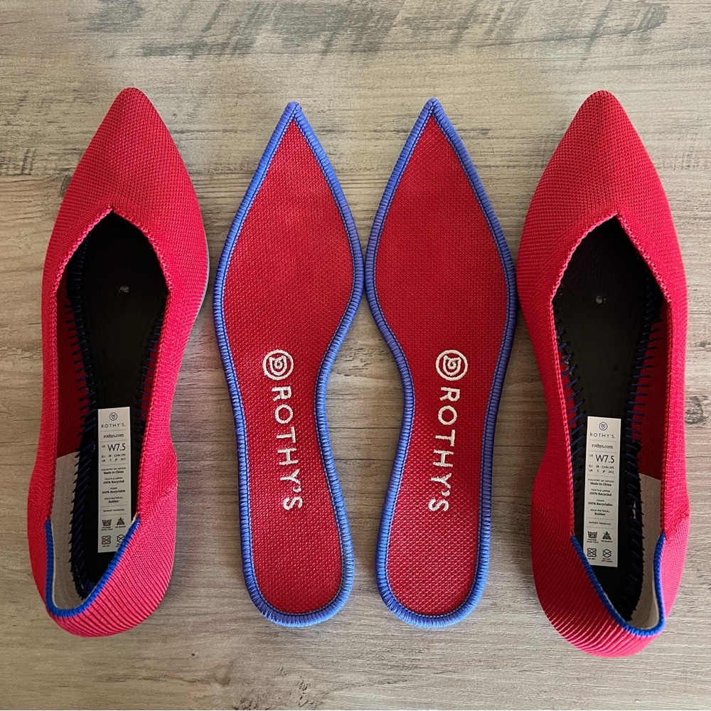 Rothy’s The Point Red Flats Women’s Size 7.5 Slip On Casual Washable Lightweight - Picture 6 of 10